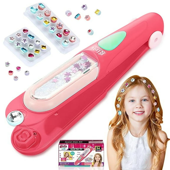 Hair Gem Stamper Kit Bling Hair Jewels for Girls, Hair Styling Tool with Reusable Shining Diamonds for Parties & Ages 3  Gifts
