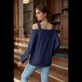 thumbnail image 2 of Blusa de Verano con Escote Cuadrado y Hombros Descubiertos para Mujer Azul Marino XXL, 2 of 8