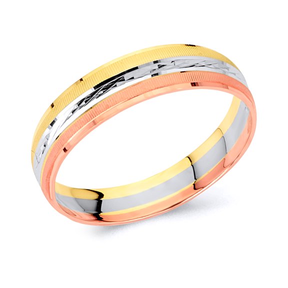 Wellingsale Ladies Solid 14k 3 Tri Color White Yellow and Rose / Pink Gold Polished Diamond Cut Wedding Ring Band - Size 4
