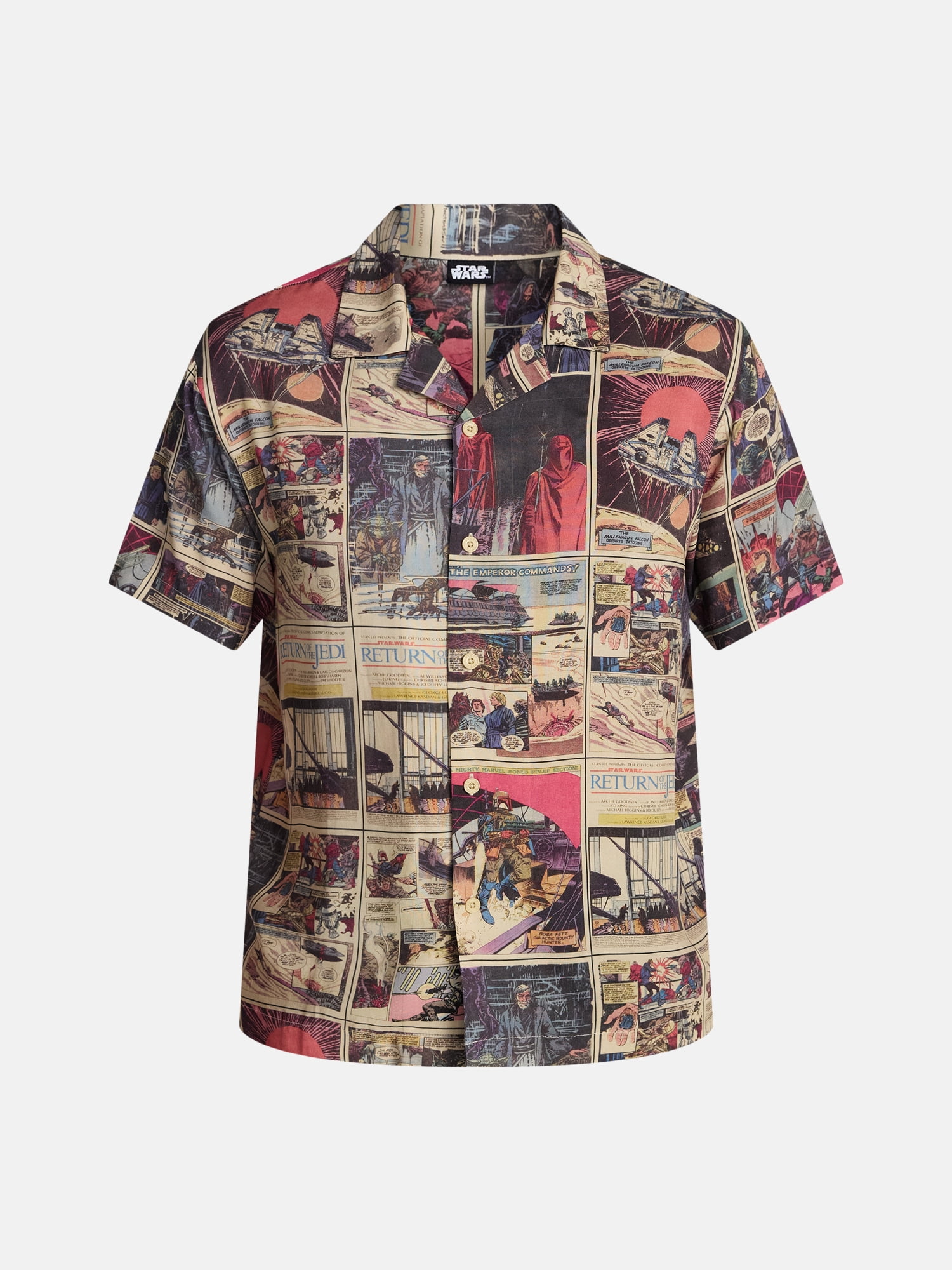 Star Wars Men's and Big Men's Comic Panels Graphic Button Up Shirt with Short Sleeves, Sizes S-4XL