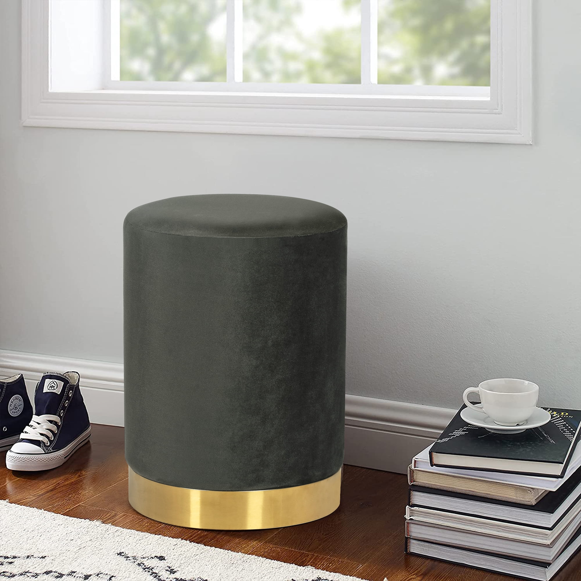 Homebeez Round Velvet Ottoman, Upholstered Vanity Stool Footrest,Makeup ...