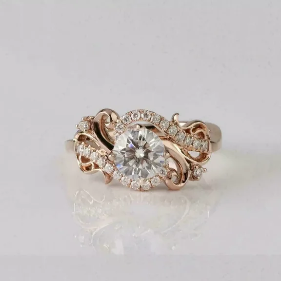 14K Yellow Gold Plated 3.00Ct Round Cut Lab Created Diamond Swirl Anniversary Engagement Ring