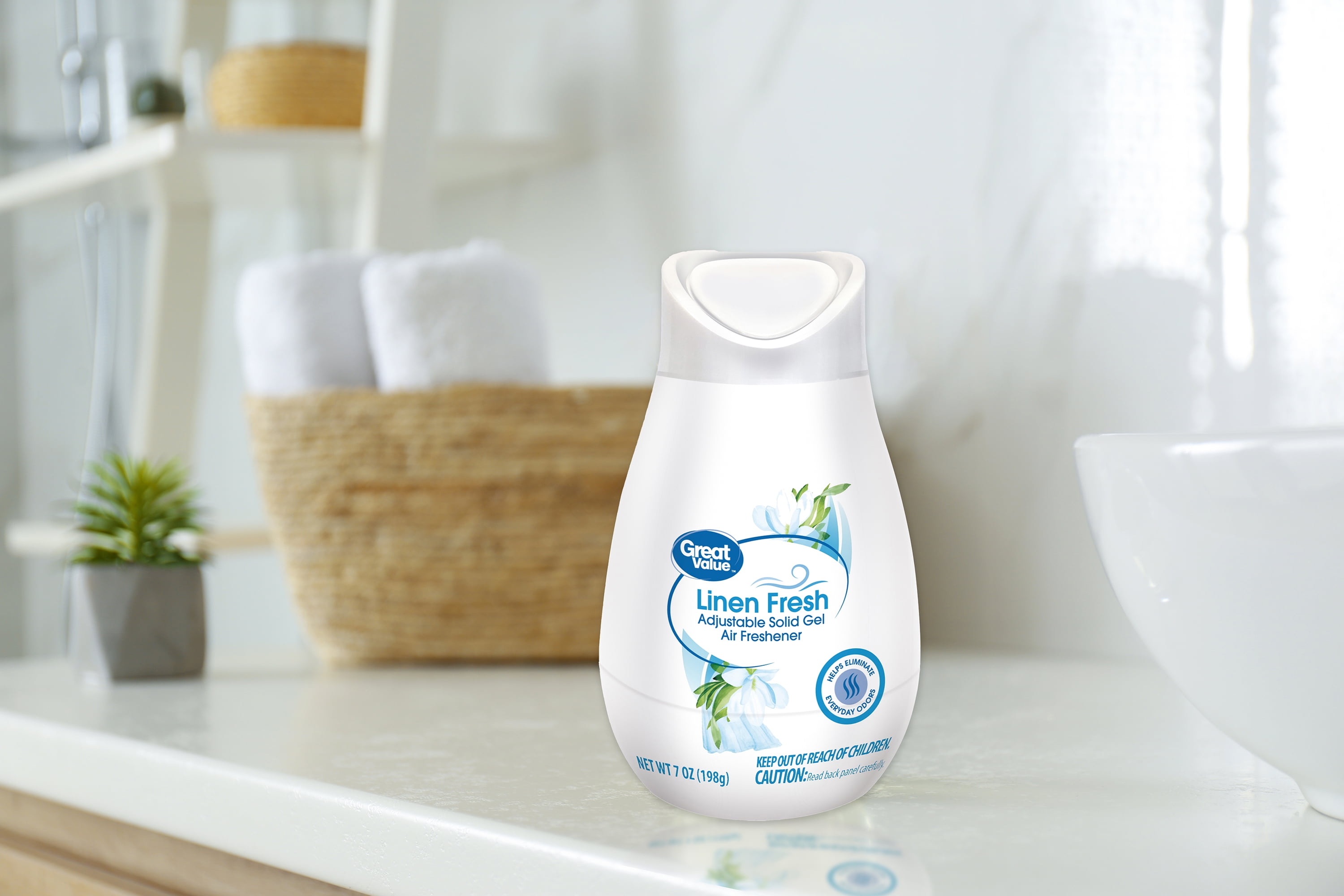 Great Value Adjustable Solid Gel Cone Air Freshener, Linen Fresh, 7 oz