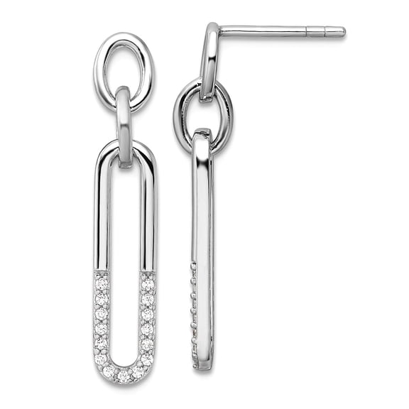925 Sterling Silver Rhodium Plated Cubic Zirconia Dangle Link Post Earrings 29.25x5.3mm Wide Dangle Earring for Women