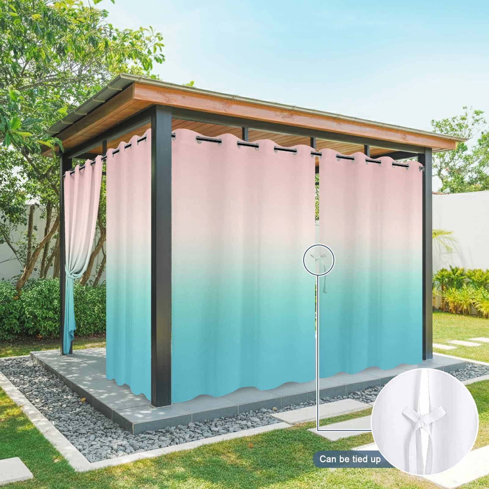 Pink Teal Ombre Outdoor Curtains for Patio Waterproof,Windproof Privacy Curtains with Weighted Bottom,Modern Abstract Art Gradient Aesthetics Outside Drapes for Picnic Garage Yard 54"x84" 2 Panel