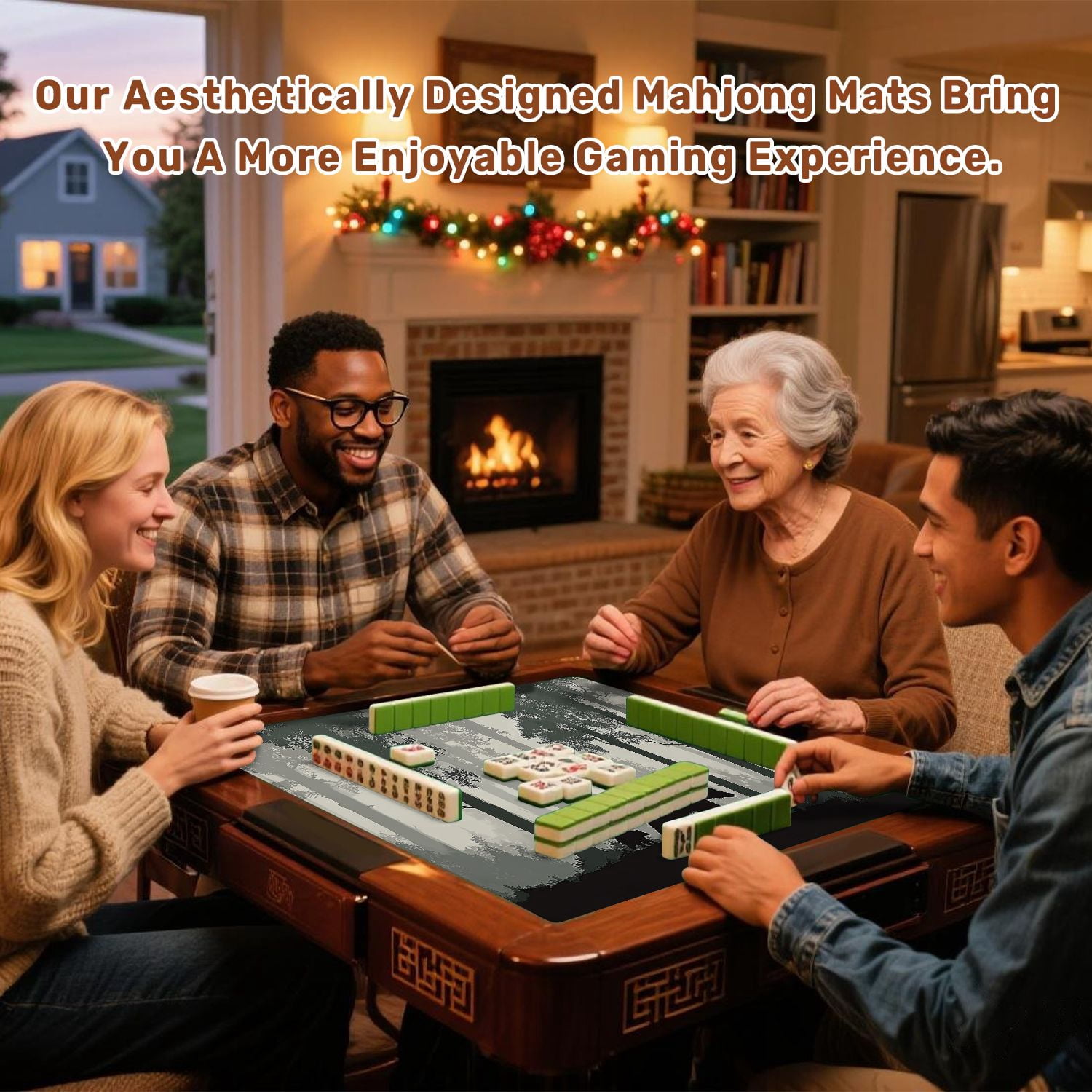 Mahjong Mat 31.5" x 31.5" Seamless horizontal Mother bear little bear Non-Slip Noise Reduction American Mahjong Tiles Table Cover for Dominoes Poker Card Board Games Gift