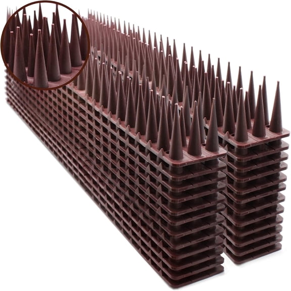 Defender Plastic Spikes for Birds, Cat, Pigeon- Protect Your Sofa, Garden, Outdoor Walls, Plastic Fence Spikes 24pack [34FT], Brown