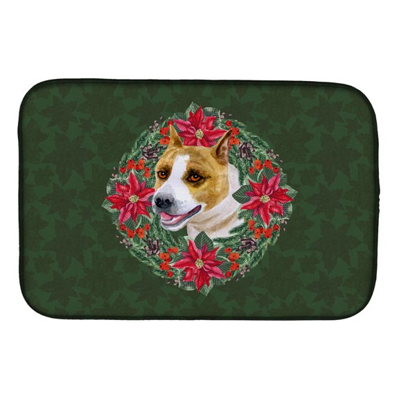 American Staffordshire Poinsetta Wreath Dish Drying Mat
