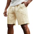 thumbnail image 3 of Mens Striped Casual Shorts Summer Beach Elastic Waist Drawstring Shorts with Pockets Mens Athletic Gym Shorts Daily Wear Walking Summer Outfit Yellow S, 3 of 5