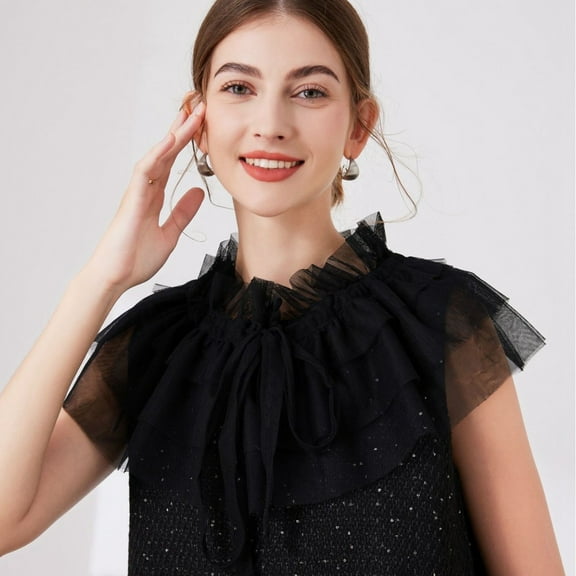 Adjustable Lace Trimmed Mesh Neck Scarf Cape With Ties Fashionable Collar For Women Turtle Neck Dickey Dickey Turtleneck Womens Dickey Colla Shirt Top Pan Dickey Detachable Shirt False Shirt Long