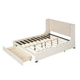 thumbnail image 6 of Queen Size Velvet Upholstered Platform Bed with Wingback Headboard & Storage Drawer, Beige, Bedroom Furniture, 84"x65", No Box Spring, 6 of 16