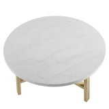 Manor Park Mid-Century Modern Round Coffee Table, White Marble/Light ...