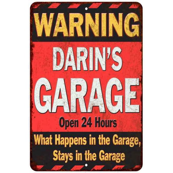 DARIN'S Garage Warning Man Cave Wall Decor 8 x 12 High Gloss Metal 208120030472