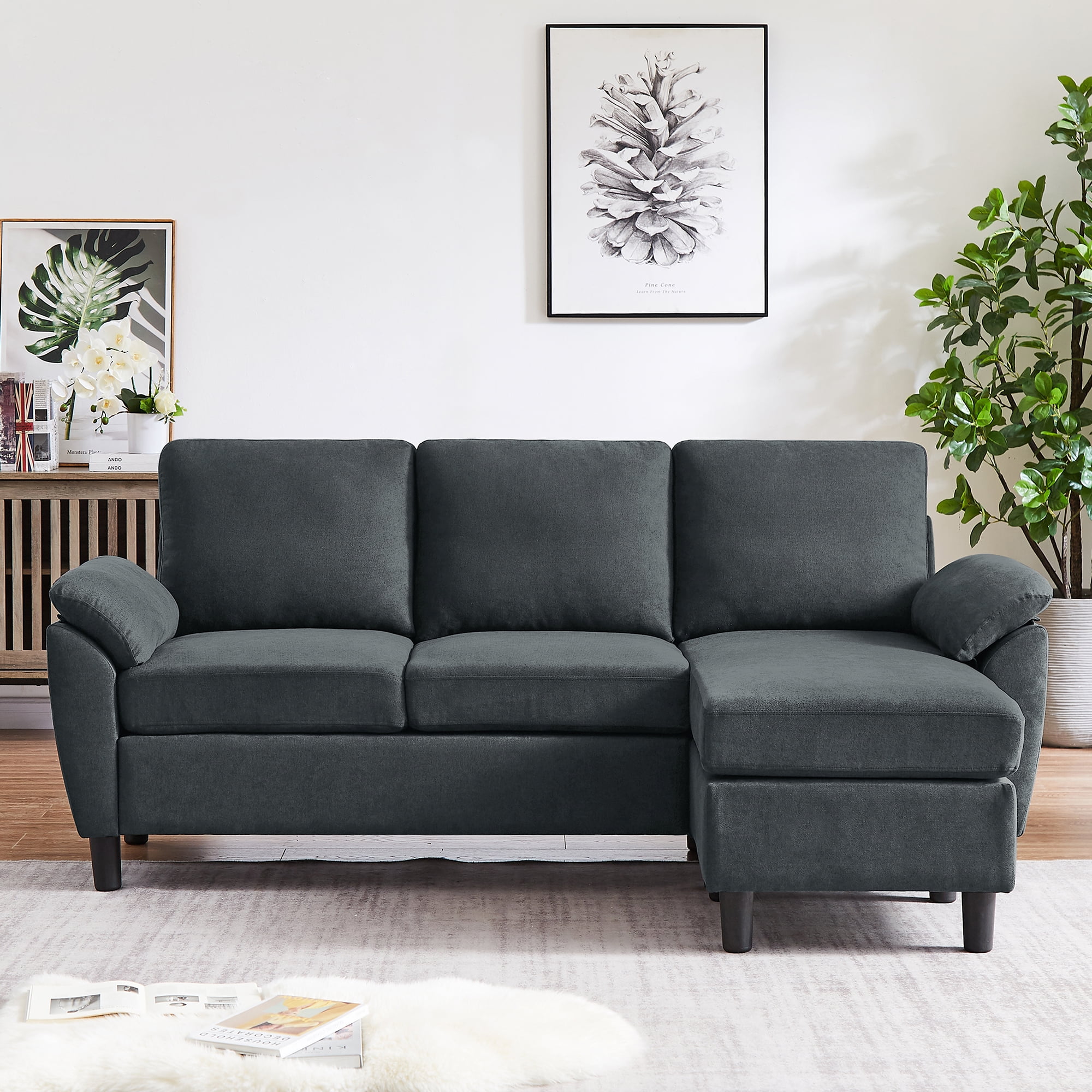 Jarenie 80" Convertible Sectional Sofa, Small L Shaped 3 Seat Couch with Reversible Storage Chaise, Modern Polyester Fabric Sofa Couches for Living Room, Apartment and Small Space, Darkgrey
