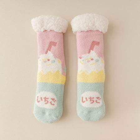 

4 pair Women Cute Style Lamb Velvet Socks Autumn And Winter Home Plus Velvet Thick Floor Socks Color Random