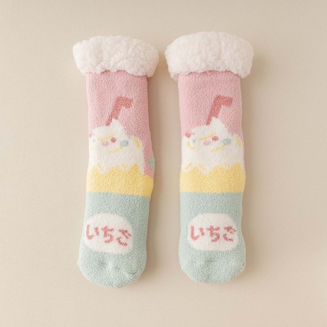 Chaussettes en Velours d'Agneau Style Mignon pour Femmes Automne et Hiver Maison Plus Velours Épaisses Chaussettes de Sol Bas Bas de compression Multicolores