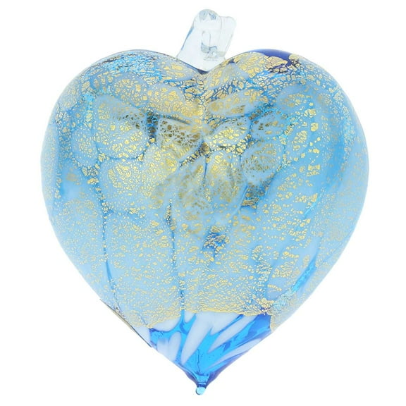 GlassOfVenice Murano Glass Spotted Heart Christmas Ornament - Aqua Gold