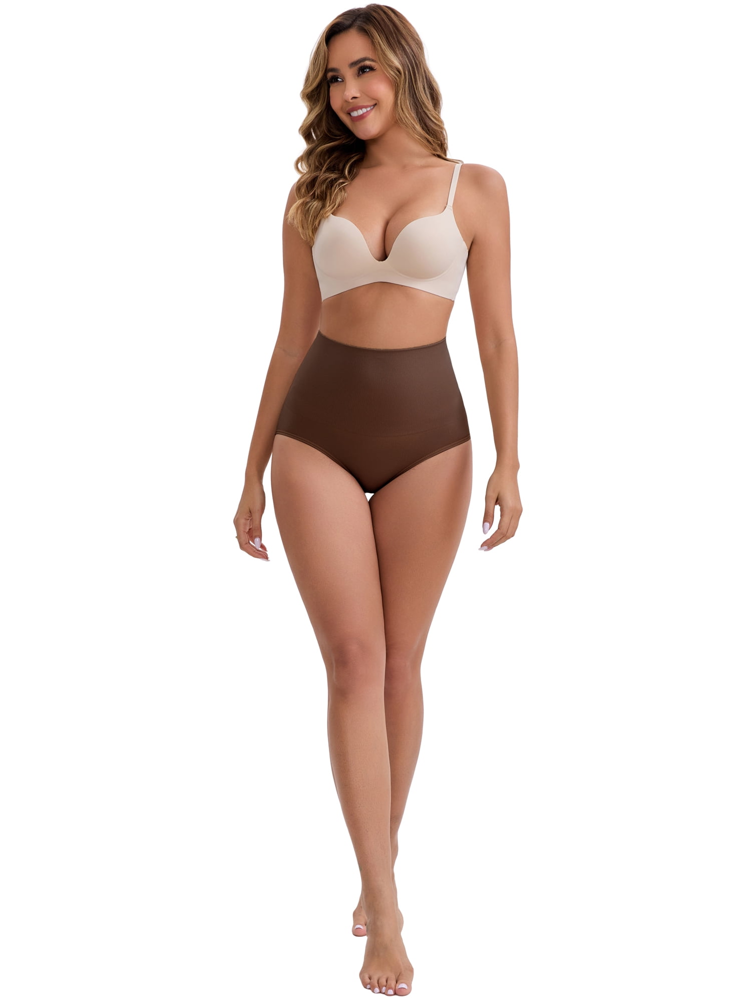 DARING DIVA Women's High-Waisted Butt Lifting Underwear 2 Pack Set M Beige, Brown