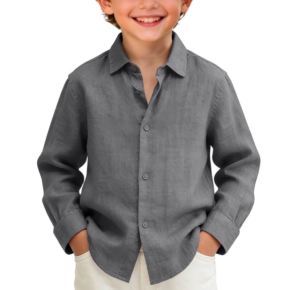 XKHAZA Boys Cotton Linen Button Down Shirts Solid Long Sleeve Dress Shirts Spring Fashion School π¨niform Formal Collared Tops