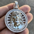 thumbnail image 2 of Real Solid 925 Sterling Silver Jesus Piece Pendant Iced Baguettes Medallion Charm Round 1.5" inch, 2 of 10