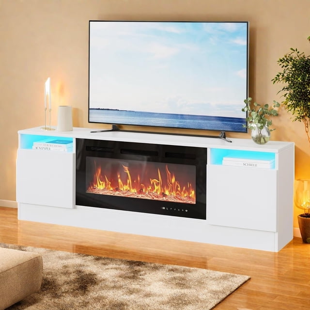 Bingirl TV Stand for Fireplace, Modern Entertainment Center with Storage Cabinet, Fits into 36'' Electric Fireplace