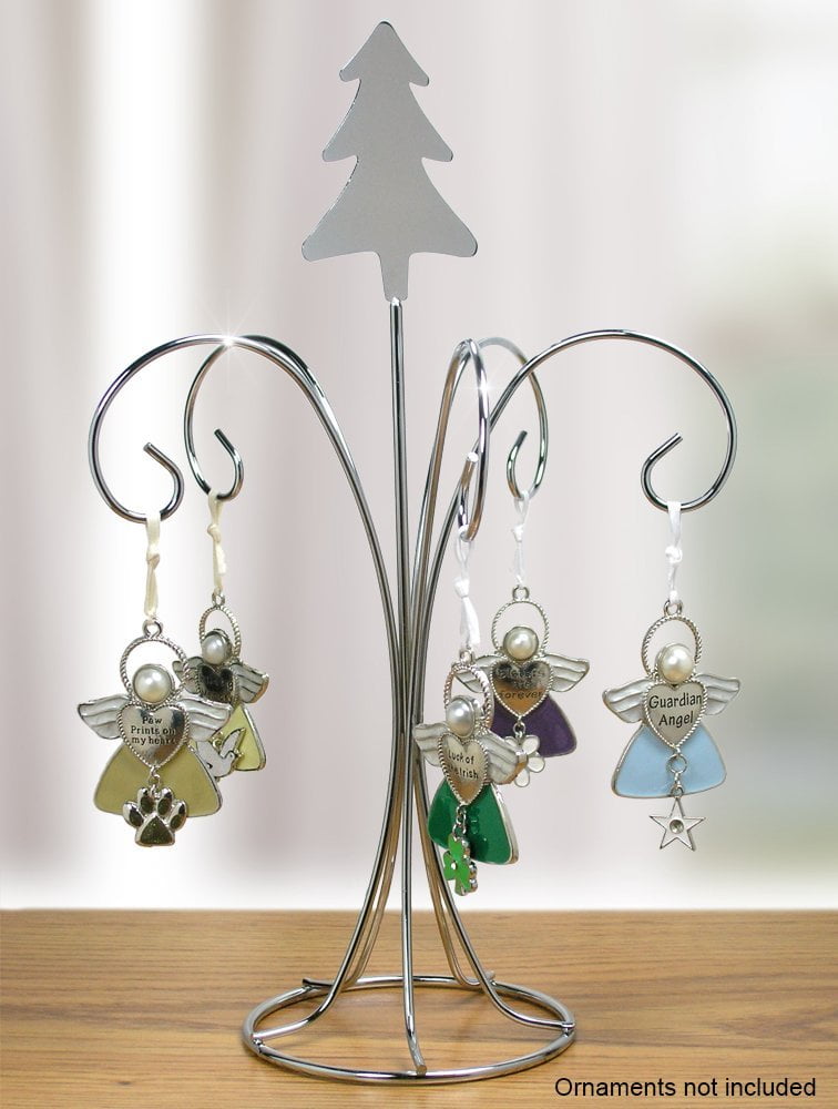 Chrome Metal Wire Christmas Ornament Tree Stand With Topper And Chrome Metal Wire Christmas Ornament Tree Stand With Topper And 5 Hanging Arms Hooks For Ornaments A