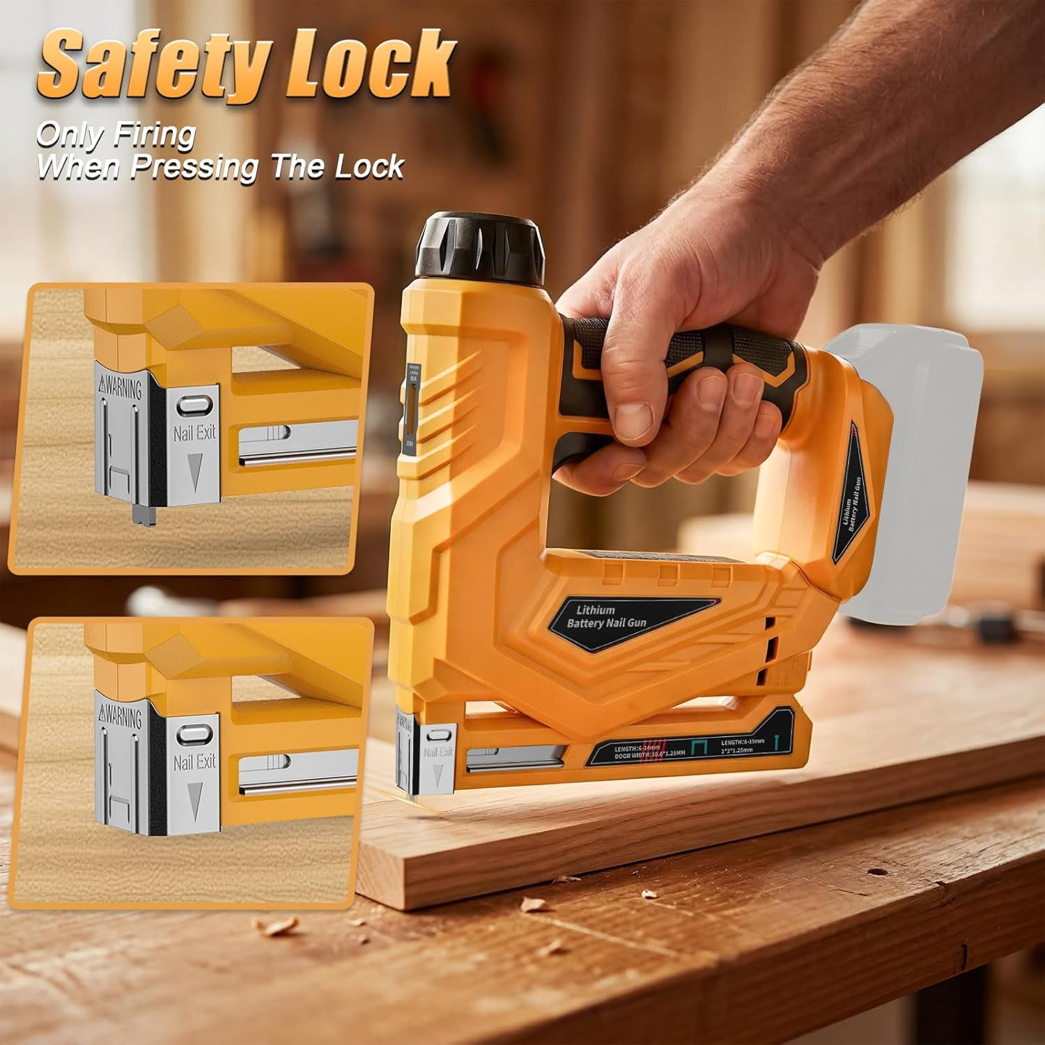 Cordless Brad Nailer & Narrow Crown Stapler 2-in-1 – LED Light, Safety Pin, Compatible with Dewalt 20V MAX Battery Battery Powered Nail Gun for DIY & Woodworking (Tool Only)