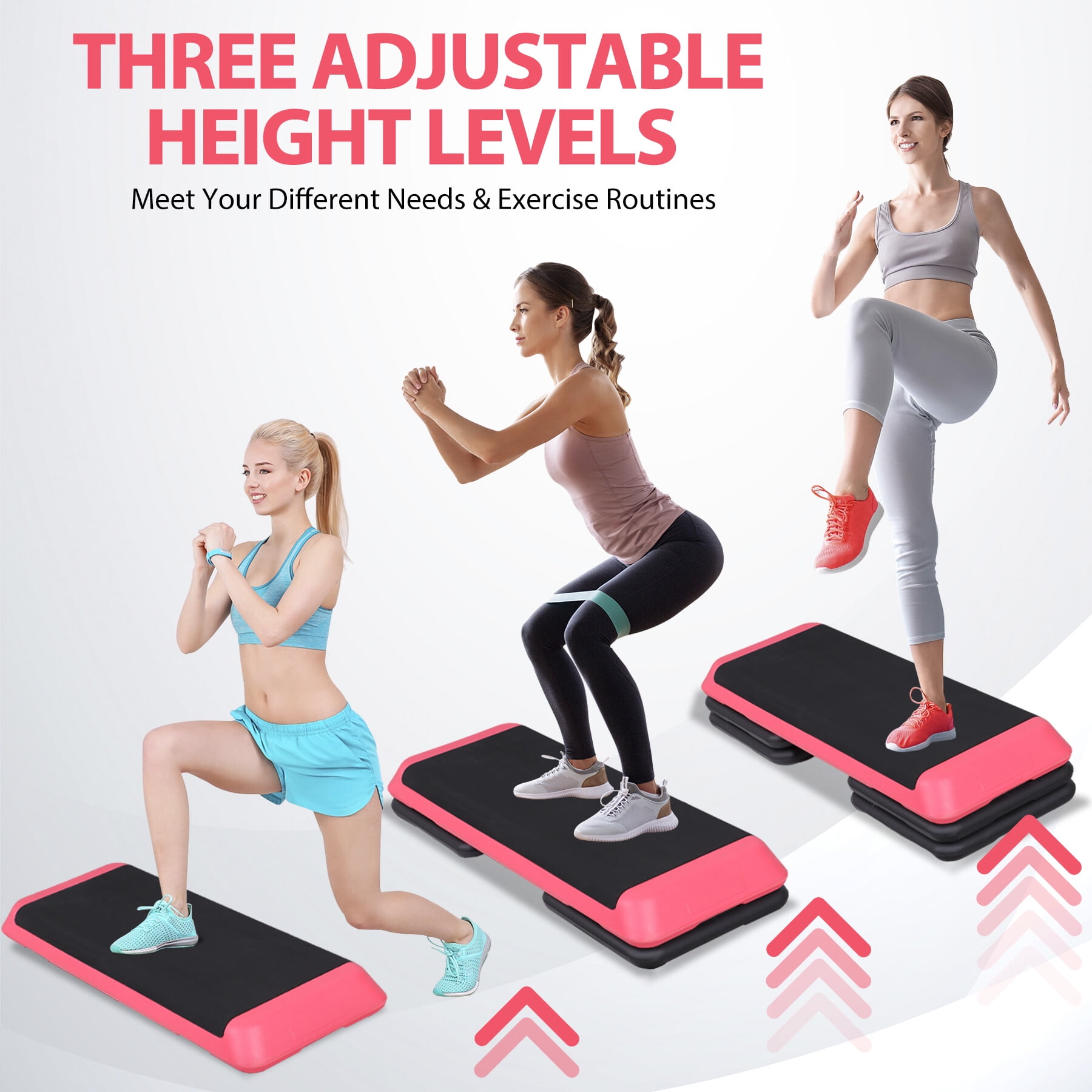 ZENSTYLE 43'' Aerobic Exercise Stepper Platform Adjustable Fitness Stepper with 4 Risers Pink