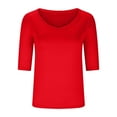 thumbnail image 5 of Womens Slim Fitted T-shirts Polyester Soft Casual V Neck Base Tees Elbow Sleeve Plus Size Summer Tops (5XL, Red), 5 of 6