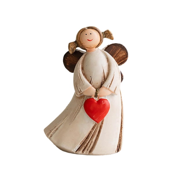 Estatua de ángel hecha a mano, escultura de niña, figura de ángel de resina, adorno de escritorio Corazón