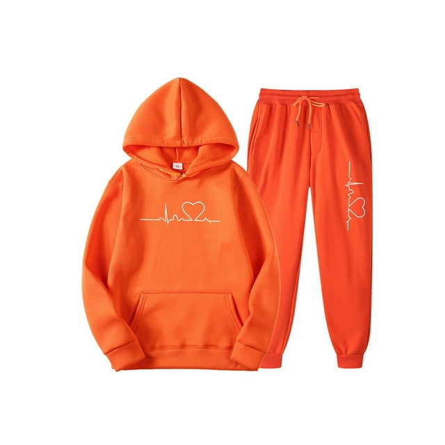 Bellella Ladies Tracksuit Sets Long Sleeve Sweatsuits Drawstring Two Piece Outfit Jogger Set Sweatshirts And Sweatpants Orange A M
