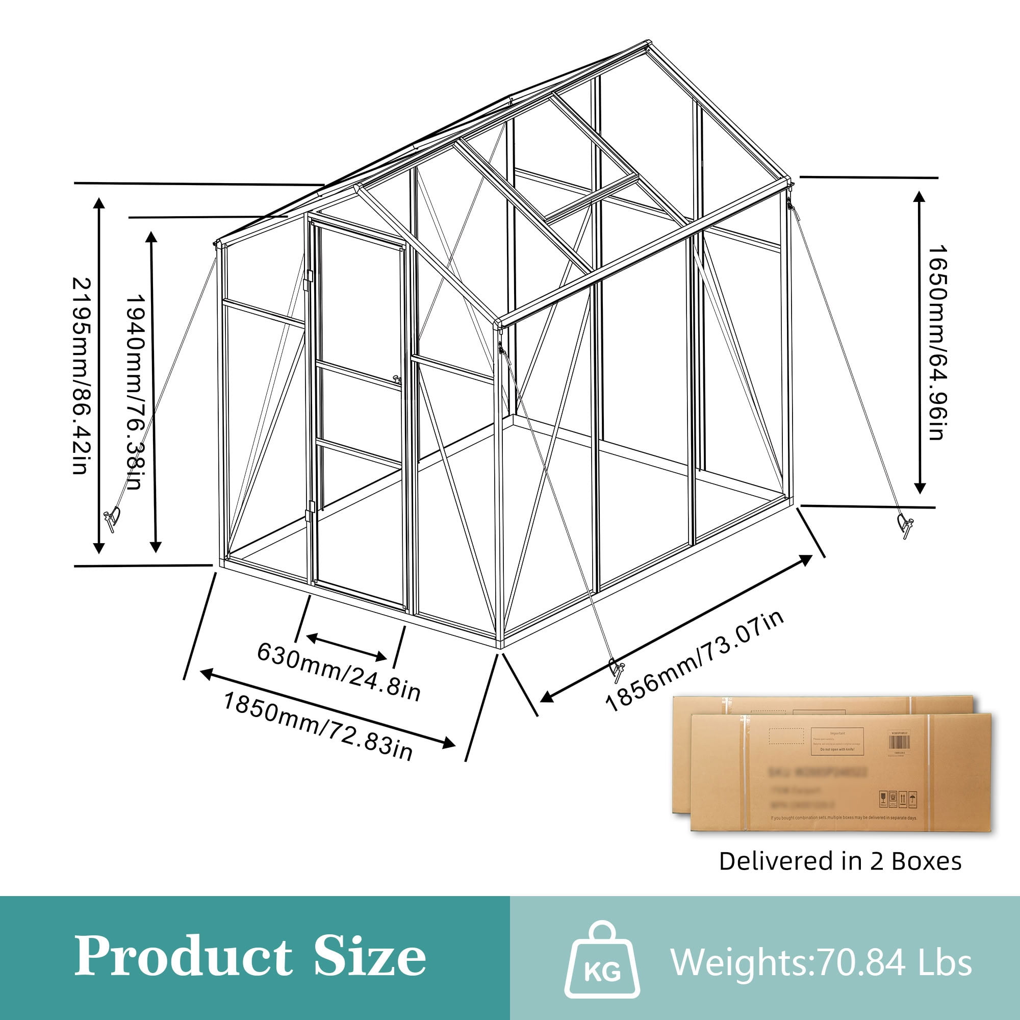 MAYEERTY 6x6 FT Walk-in Greenhouse with Raised Base, Aluminum Frame, All-Season Windproof Outdoor Greenhouse