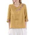 thumbnail image 2 of Womens Blouses and Tops Dressy Kelon Women's Tops, Tees & Blouses Short Sleeve Shirts Crew Neck Ethnic Embroidered Blouse Loose Fit T-shirt, 2XL, 2 of 6
