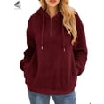thumbnail image 4 of PULLIMORE Womens Fuzzy Fleece Hoodie Sweatshirt Oversized Zip Up Hoodies Sherpa Hooded Pullover with Pockets (2XL, Wine Red), 4 of 7