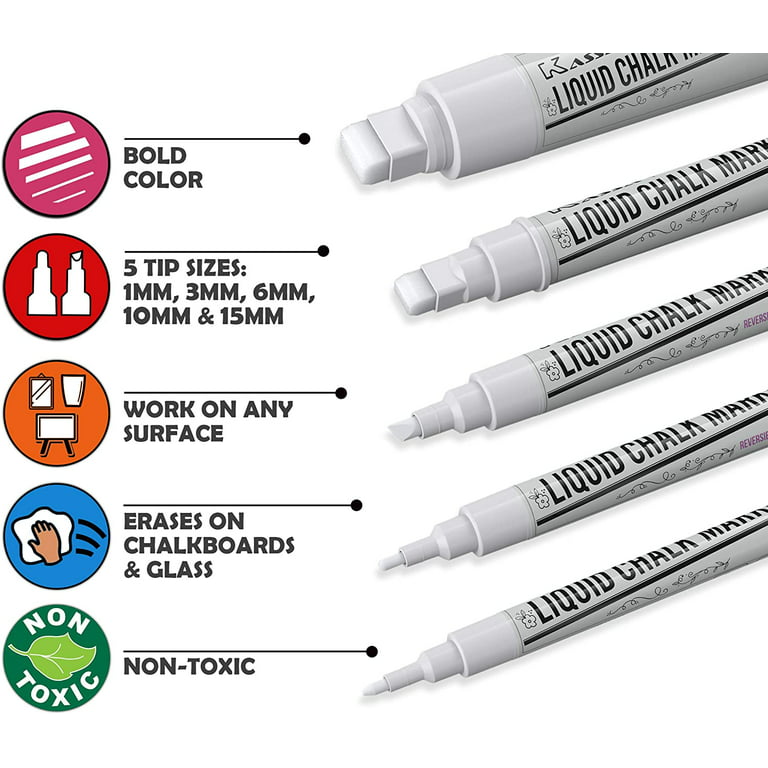 White Erasable Liquid Chalk Markers 2PK - 3mm Fine Tip Chalkboard Marker  White Chalk Pen- Bright Ink Easy to Erase - Reversible Nib for Bullet or  Chisel Tip - Bistro Chalk Markers