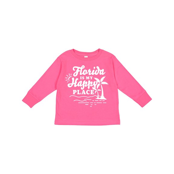Inktastic Florida is My Happy Place with Palm Trees Boys or Girls Long Sleeve Toddler T-Shirt