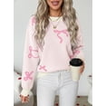thumbnail image 7 of Women's Crew Neck Bow Jacquard Knit Sweater, Drop Shoulder Long Sleeve Loose Pullover Top for Christmas Holiday, 7 of 7
