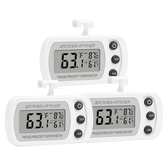 Digital Refrigerator Thermometer 3 Pack for Fridge Freezer Cooler Waterproof, White