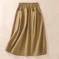 thumbnail image 2 of Diufon Cotton Linen Womens Skirts Solid Color Button Skirts Elastic Waist Skirts with Pockets, 2 of 7