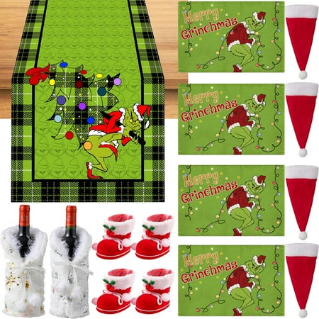 

Gr1nch Green Christmas Table Runner Red Black Buffalo Plaid Christmas Runner Xmas Holiday Party Kitchen Dining Table Decoration for Home Decor (13 x 72 Inch)