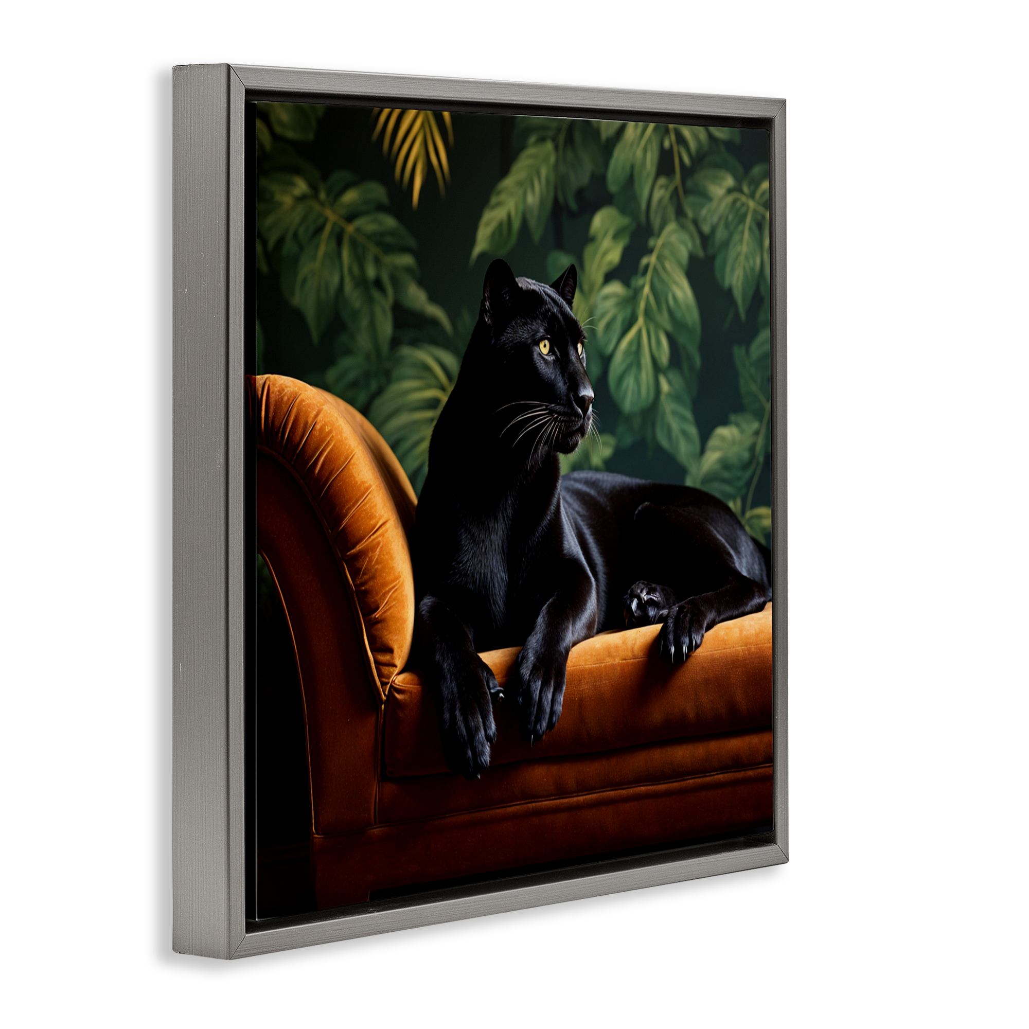 Majestic Panther on Chaise Gray Framed Floater Canvas Wall Art, design by Lettered and Lined