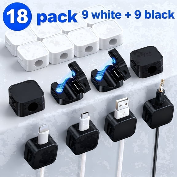 Xuanry Magnetic Cord Clips Wire & Cable Organizers, Black & White, 18 pack