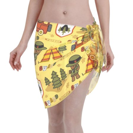 Adobk Women Beach Sarong Bathing Suit Forest Guard Print Wrap Skirt Sheer Bikini Swimsuit Cover Ups For Swimwear