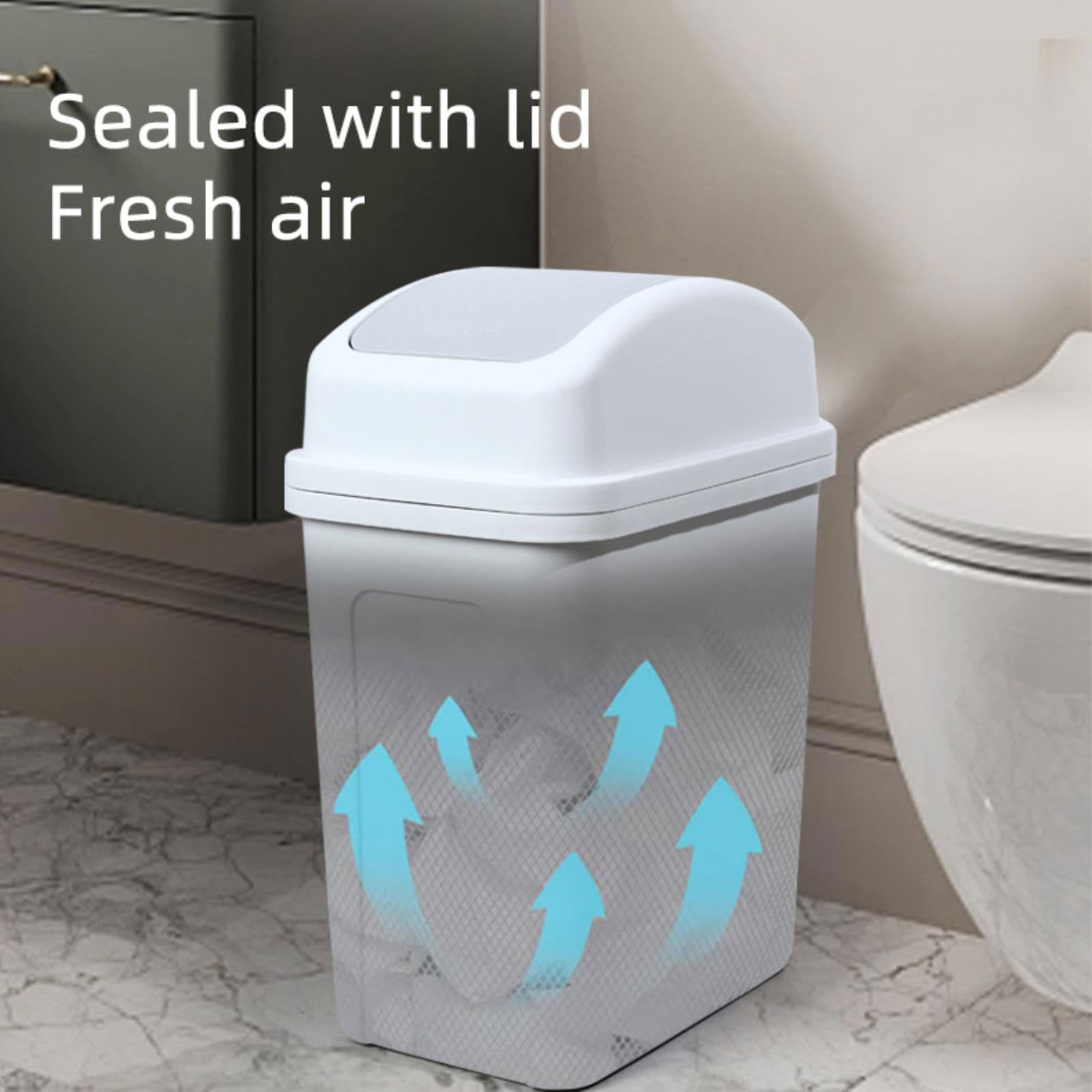 10L Kitchen Can with Swing-Top Lid, 2.6 Gallon Swing Top Garbage Bin Bathroom Can, Wastebasket for Kitchen Office Bedrooms Dorms Toilets,Light Gray/1PCS