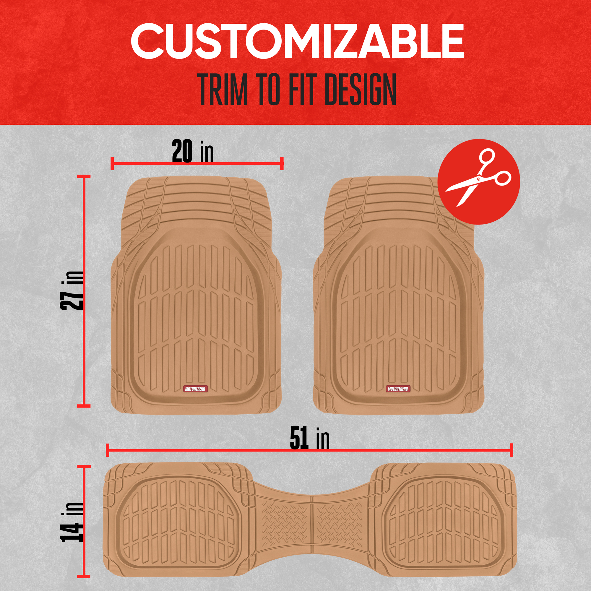 Motor Trend FlexTough Deep Dish Rubber Floor Mats, Beige, All-Weather Set photo 6