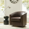 thumbnail image 2 of Swivel Barrel Chair with Faux Leather Upholstery & Sturdy Solid Wood Base Modern, 360-Degree Rotation for Living Room and Bedroom Seating Brown, 2 of 8