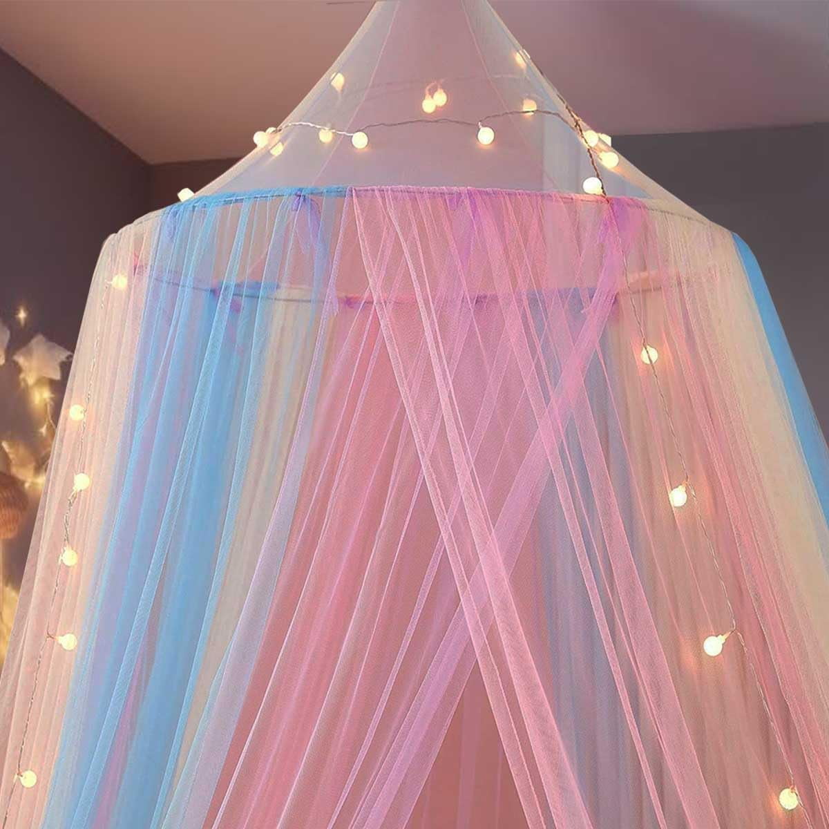Jozram Bed Canopy with Star Lights, Princess Play Tent for Girls Room, Breathable Canopy Bed Curtain for Children Reading Nook, Machine Washable Canopy,Pink