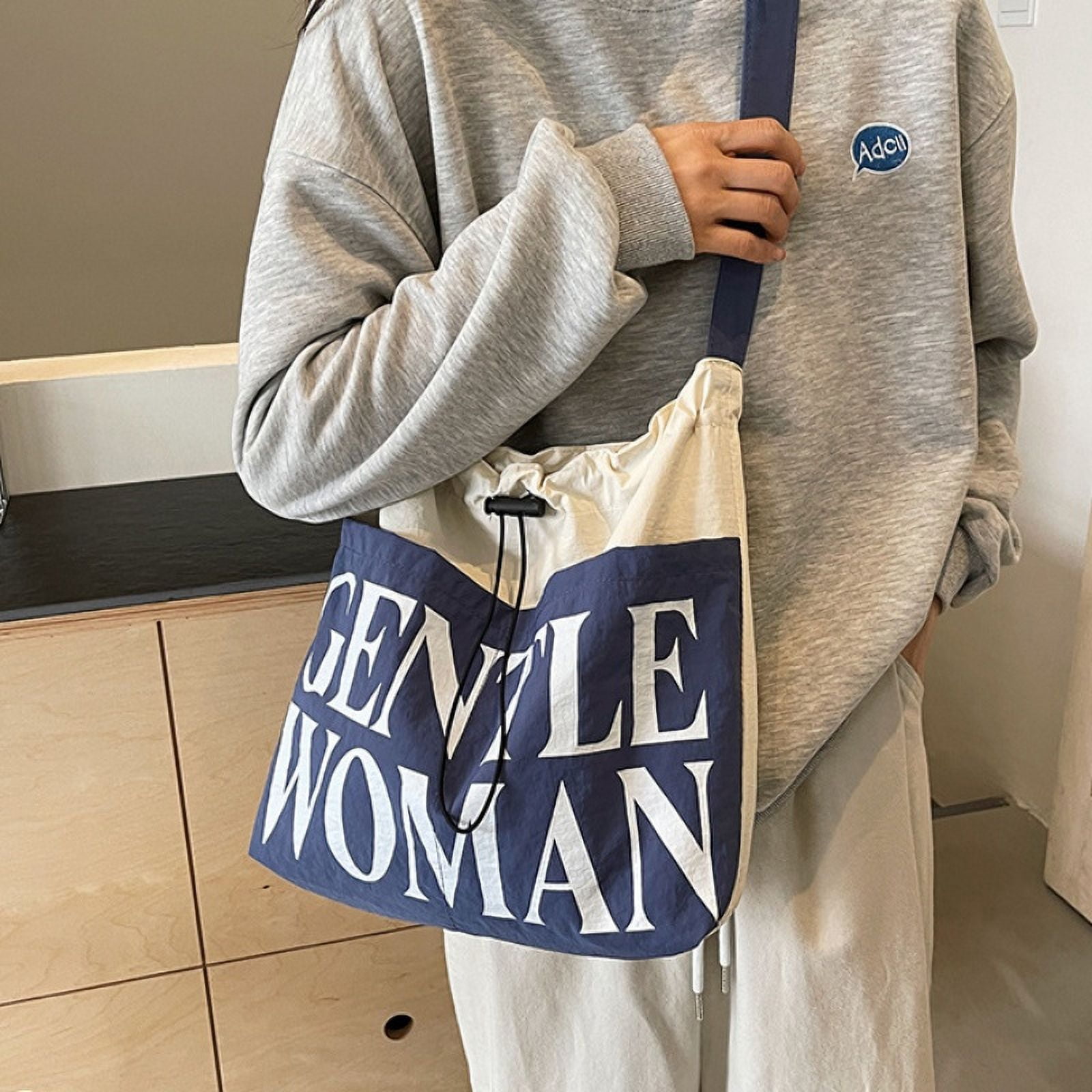 Gentlewoman® Aesthetic Canvas Tote Bag Crossbody Bags with Inner Pocket for Women, Large Capacity Shoulder Bag for Travel Work Sport，White and blue