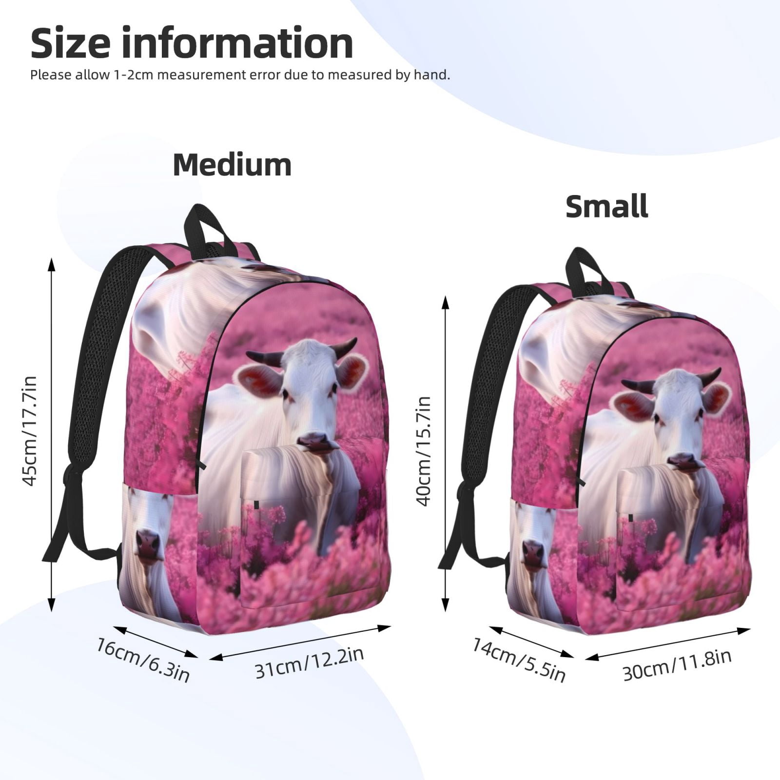 Vsdgher Flower Field Cow Print Canvas Backpack Travel Rucksack Unisex Knapsack 15.7/17.7Inch Laptop Backpack for Work,College -Medium