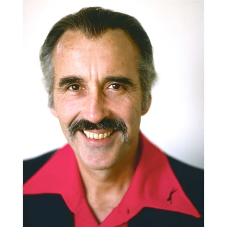 Christopher Lee 70's era smiling portrait with moustache in red shirt 24x30 poster